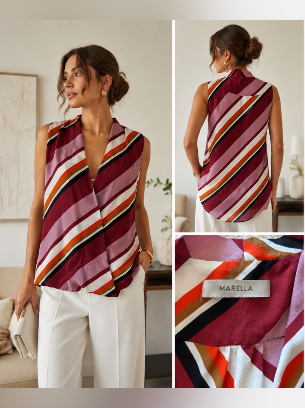 Marella Striped Sleeveless Blouse